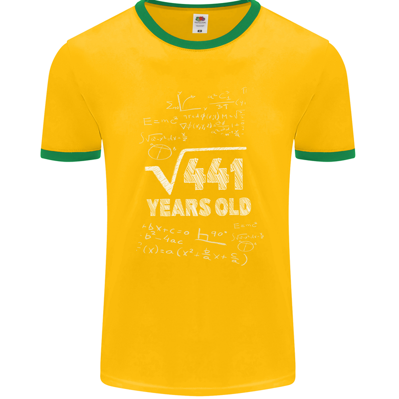 21st Birthday 21 Year Old Geek Funny Maths Mens Ringer T-Shirt FotL Gold/Green