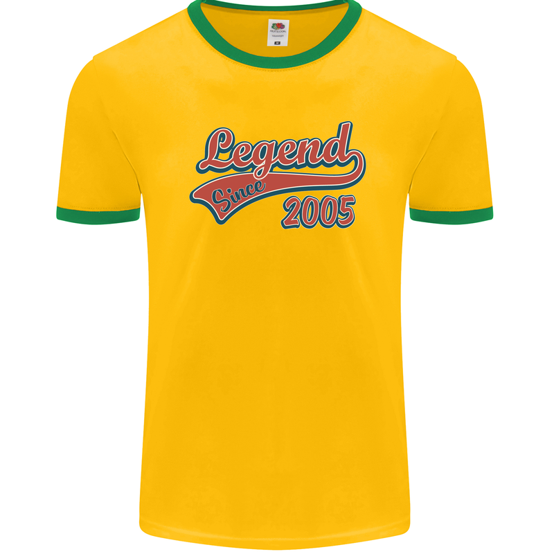 Legend Since 18th Birthday 2005 Mens Ringer T-Shirt FotL Gold/Green