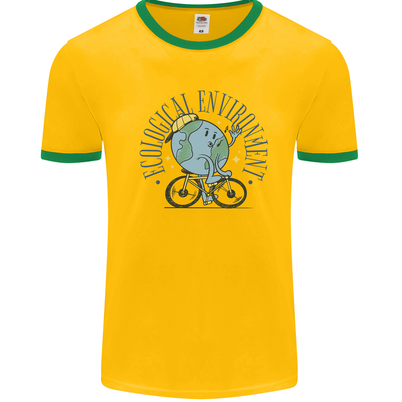 Ecological Environment Climate Change Cycling Mens Ringer T-Shirt Gold/Green