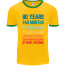 80th Birthday 80 Year Old Mens Ringer T-Shirt FotL Gold/Green