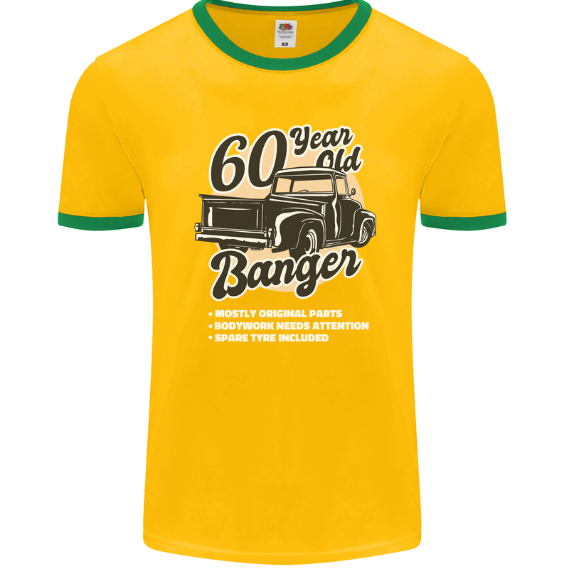 60 Year Old Banger Birthday 60th Year Old Mens Ringer T-Shirt FotL Gold/Green