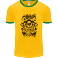 Lucky Dice Skull Motorbike Biker Motorcycle Mens Ringer T-Shirt FotL Gold/Green