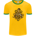 Steampunk Octopus Scuba Diving Cthulhu Mens Ringer T-Shirt Gold/Green