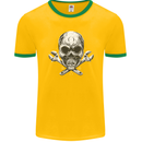 Spanner Skull Mechanic Biker Mens Ringer T-Shirt FotL Gold/Green