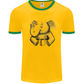 An Elephant Drinking Coffee Mens White Ringer T-Shirt Gold/Green