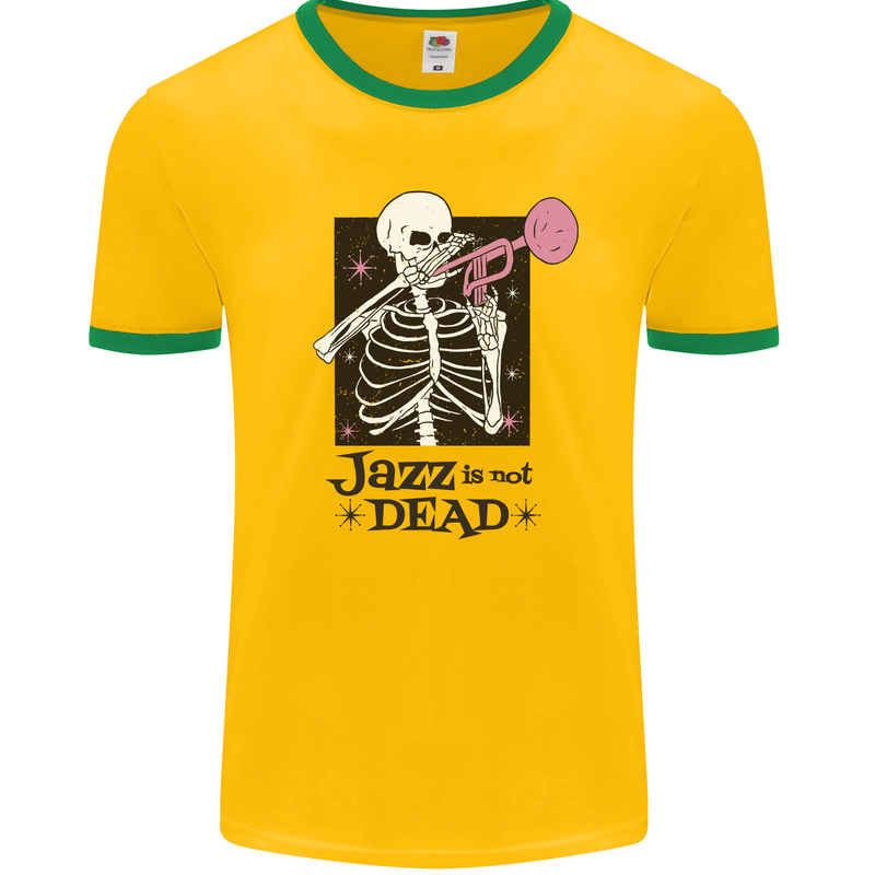 Jazz is Not Dead Skeleton Mens Ringer T-Shirt FotL Gold/Green