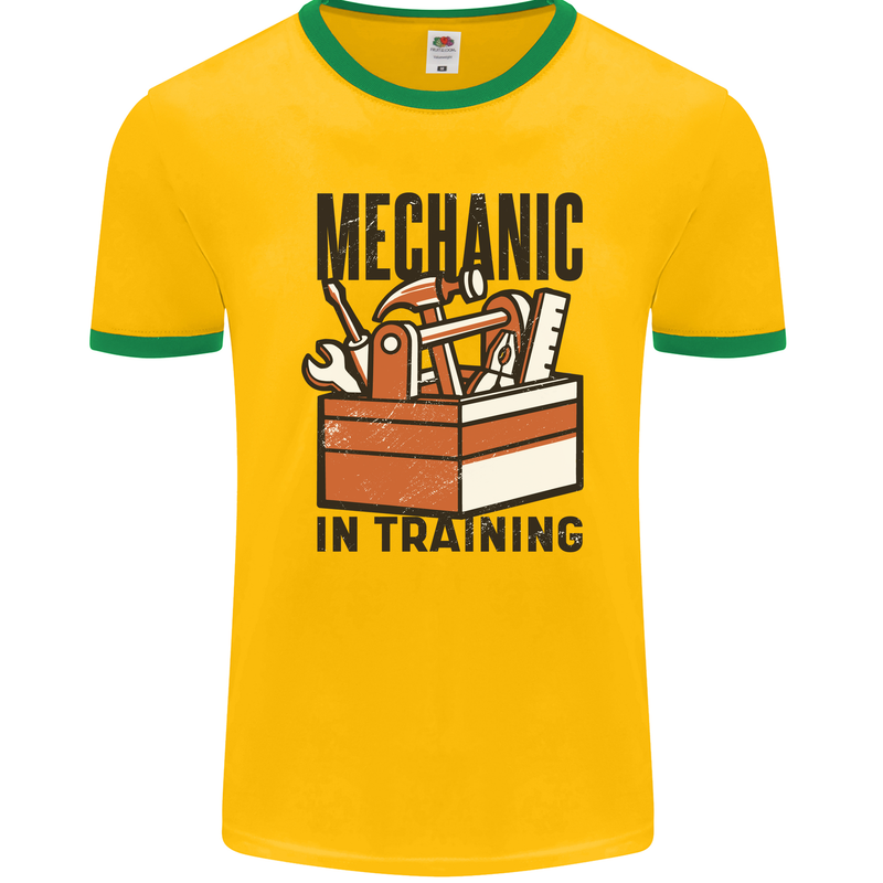 Mechanic in Training Funny Mens Ringer T-Shirt FotL Gold/Green