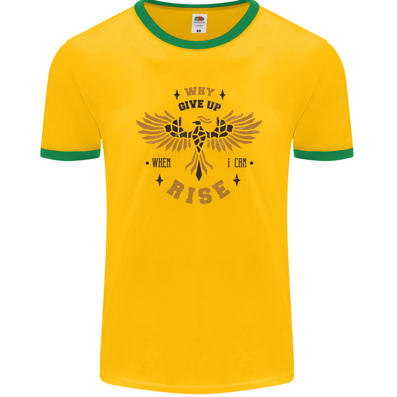 Rising Pheonix Motivational Message Quote Mens Ringer T-Shirt FotL Gold/Green