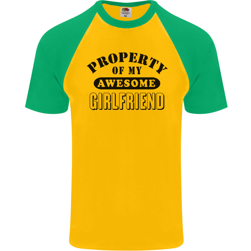 Property of My Awesome Girlfriend Funny Mens S/S Baseball T-Shirt Gold/Green
