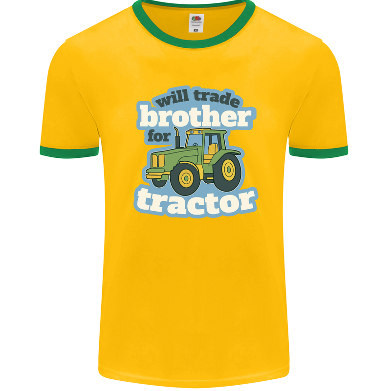 Will Trade Brother For Tractor Farming Mens Ringer T-Shirt FotL Gold/Green