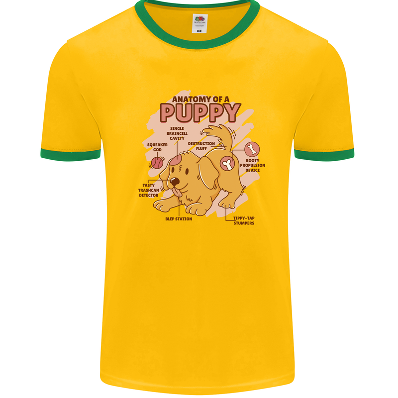 Anatomy of a Puppy Dog Mens White Ringer T-Shirt Gold/Green
