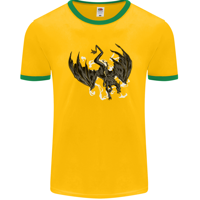 Moodolf Funny Rudolf Christmas Cow Mens Ringer T-Shirt FotL Gold/Green