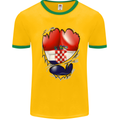 Gym Croatian Flag Ripped Muscles Croatia Mens White Ringer T-Shirt Gold/Green