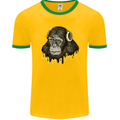 Monkey DJ Headphones Music Mens Ringer T-Shirt FotL Gold/Green