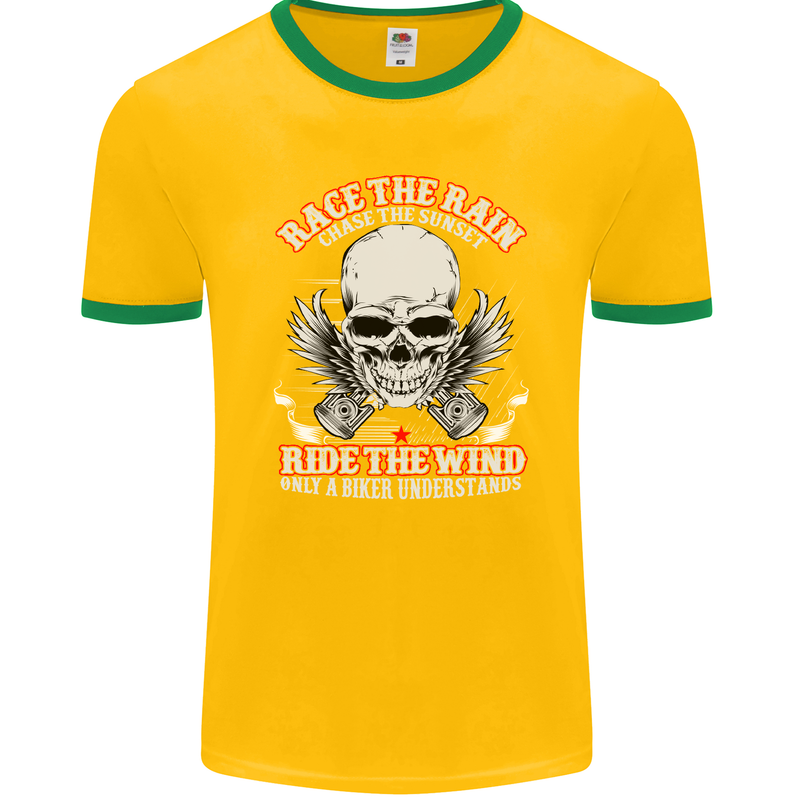 Race the Rain Biker Mens Ringer T-Shirt FotL Gold/Green