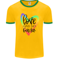 LGBT Love Has No Gender Gay Pride Day Mens White Ringer T-Shirt Gold/Green