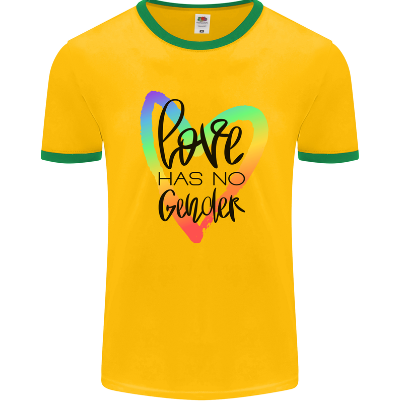 LGBT Love Has No Gender Gay Pride Day Mens White Ringer T-Shirt Gold/Green