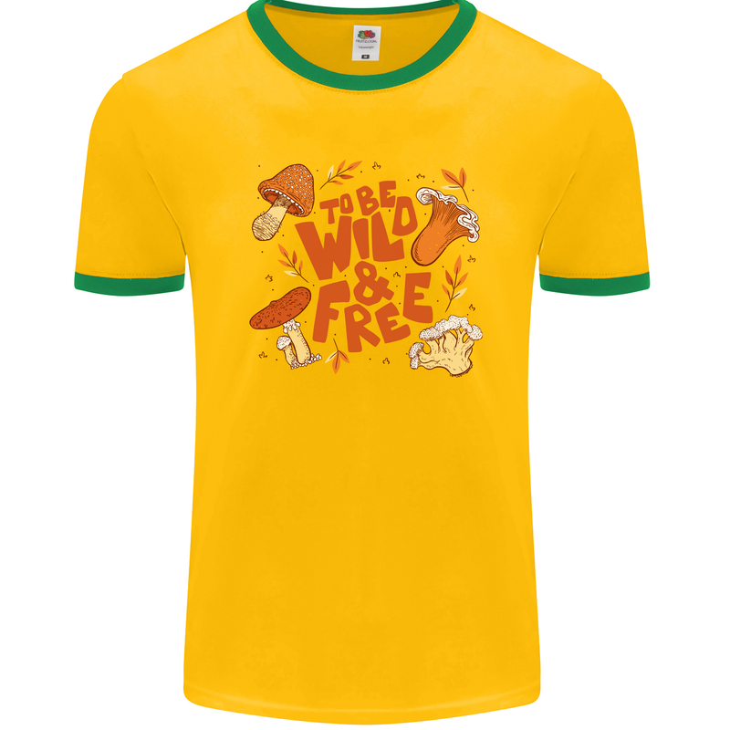 Wild & Free Mushroom Foraging Nature Mens Ringer T-Shirt FotL Gold/Green