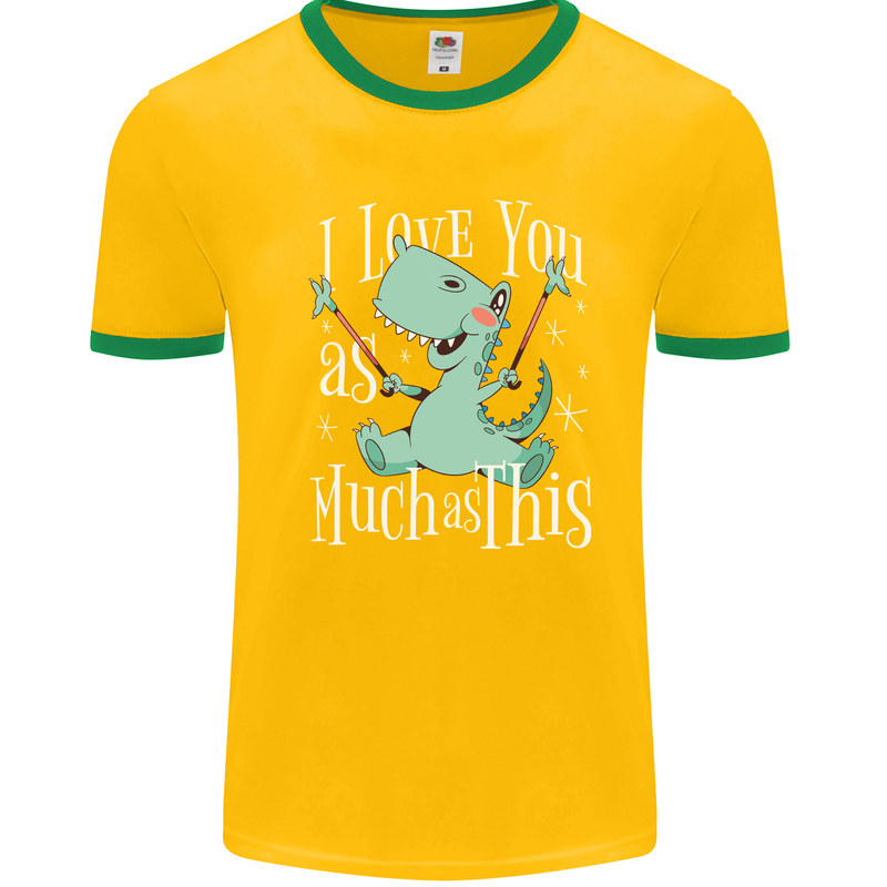 T-Rex I Love You Dinosaur Valentines Day Mens White Ringer T-Shirt Gold/Green