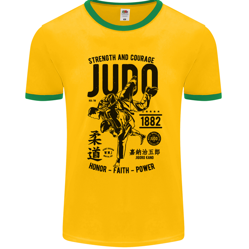 Judo Strength and Courage Martial Arts MMA Mens Ringer T-Shirt FotL Gold/Green