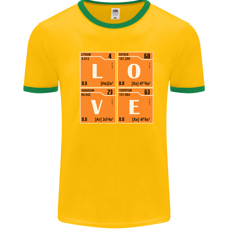 Love Periodic Table Chemistry Geek Funny Mens White Ringer T-Shirt Gold/Green