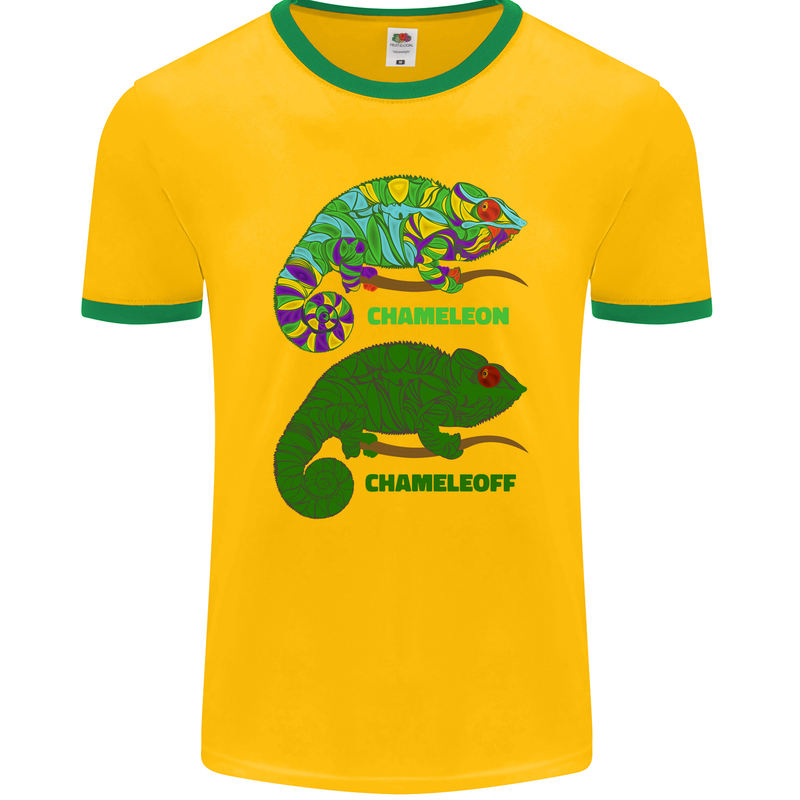 Chameleoff Chameleon Funny Off On Mens Ringer T-Shirt FotL Gold/Green