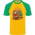 Christmas Santa Claus Bigfoot Unicorn Alien Mens S/S Baseball T-Shirt Gold/Green