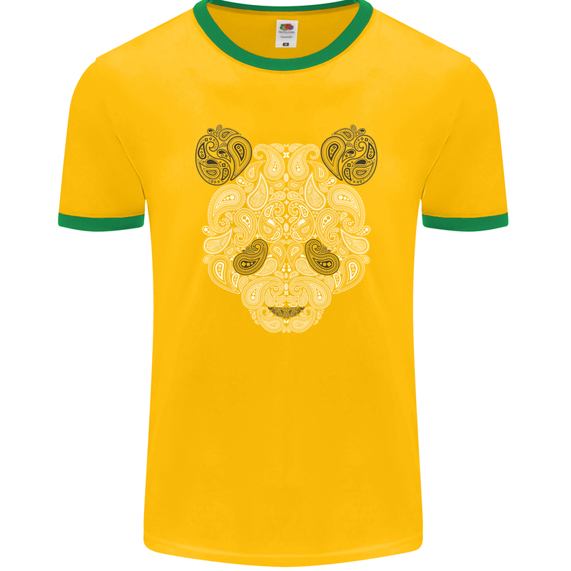 Paisly Panda Bear Mens Ringer T-Shirt FotL Gold/Green