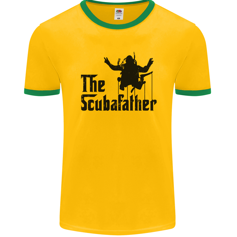 The Scuba Father Day Funny Diver Diving Mens Ringer T-Shirt FotL Gold/Green