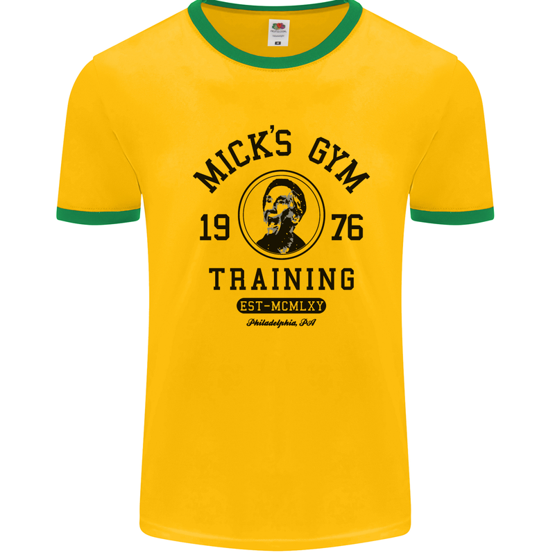 Micks Gym Training Boxing Boxer Box Mens White Ringer T-Shirt Gold/Green