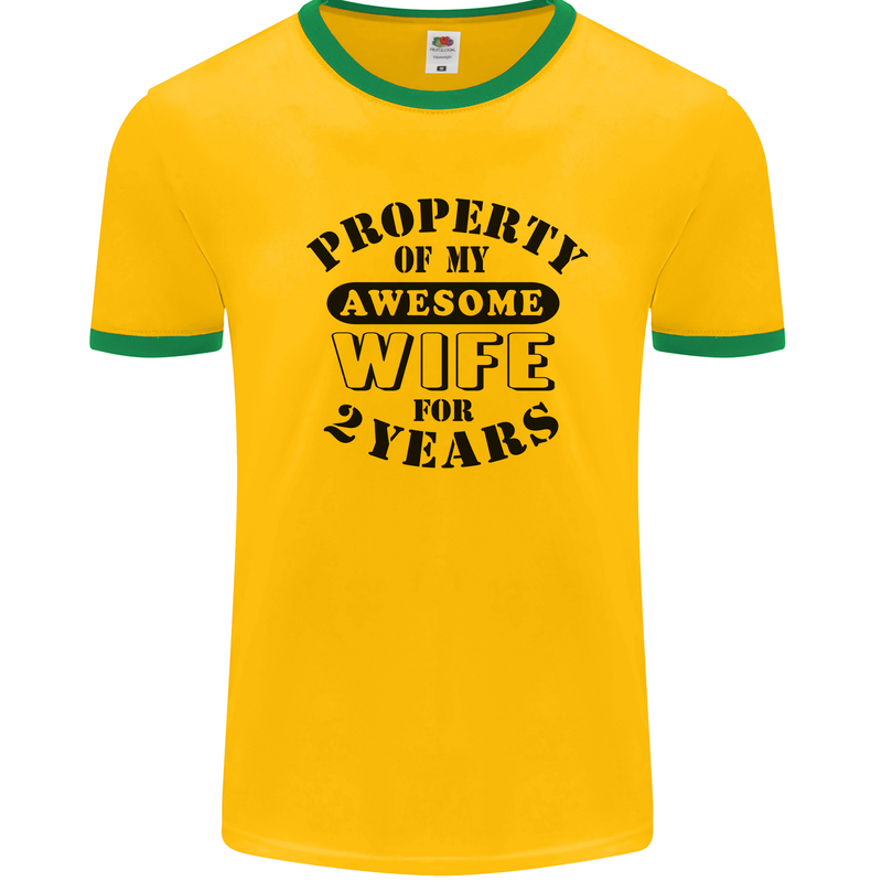 2nd Wedding Anniversary 2 Year Funny Wife Mens Ringer T-Shirt Gold/Green