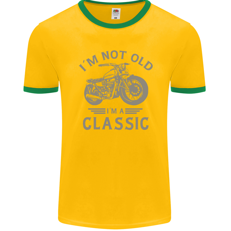 I'm Not Old I'm a Classic Motorcycle Biker Mens Ringer T-Shirt FotL Gold/Green