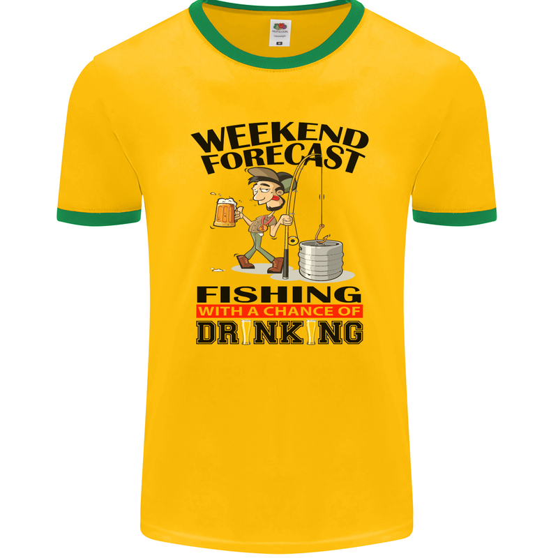 Fishing Fisherman Forecast Alcohol Beer Mens Ringer T-Shirt FotL Gold/Green