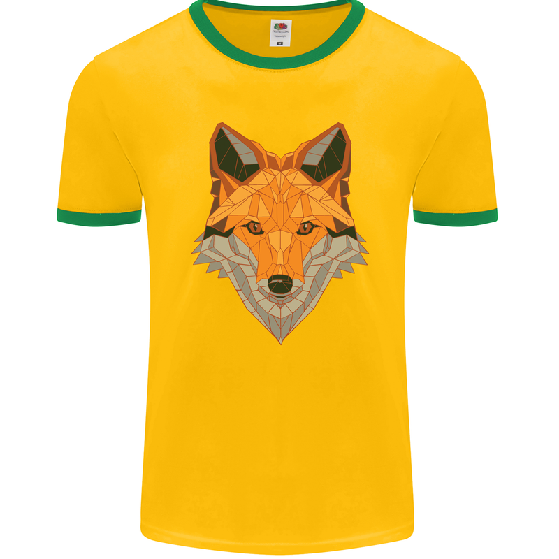 Polygonal Fox Mens Ringer T-Shirt FotL Gold/Green