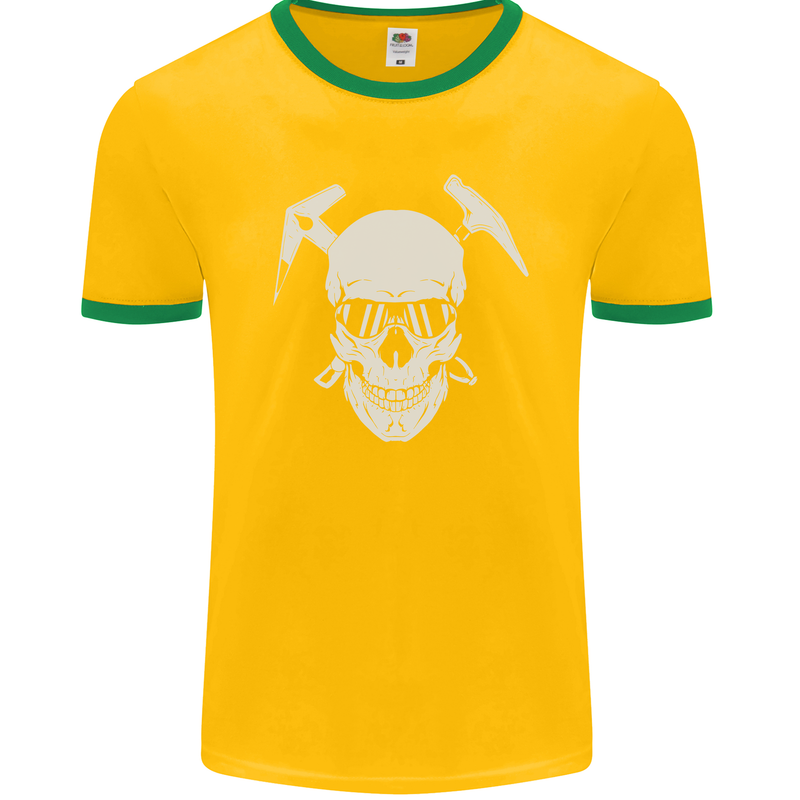 Rock Climbing Skull Mountain Climber Mens Ringer T-Shirt FotL Gold/Green