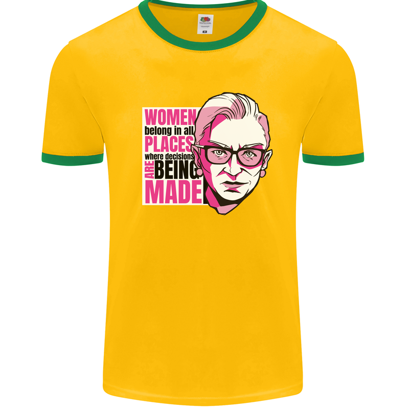 Women Empowerment Feminism Feminist Mens White Ringer T-Shirt Gold/Green