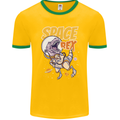 Space T-Rex Dinosaur Dino Astronaut Mens Ringer T-Shirt FotL Gold/Green