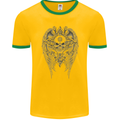 Skull Wings Viking Gothic  Wings Gym Biker Mens Ringer T-Shirt FotL Gold/Green