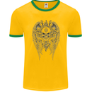 Skull Wings Viking Gothic  Wings Gym Biker Mens Ringer T-Shirt FotL Gold/Green