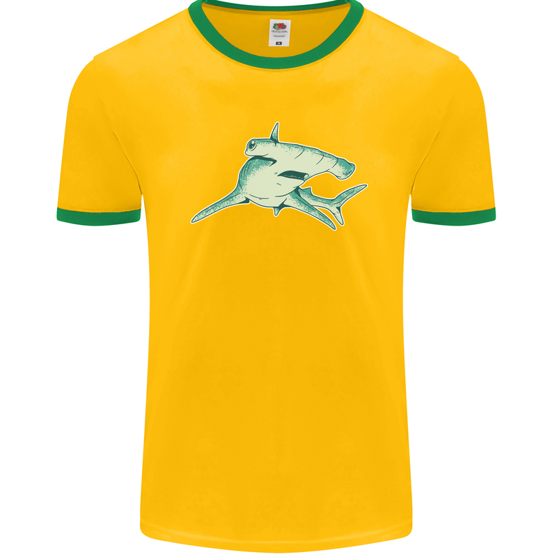 A Hammerhead Shark Mens Ringer T-Shirt FotL Gold/Green