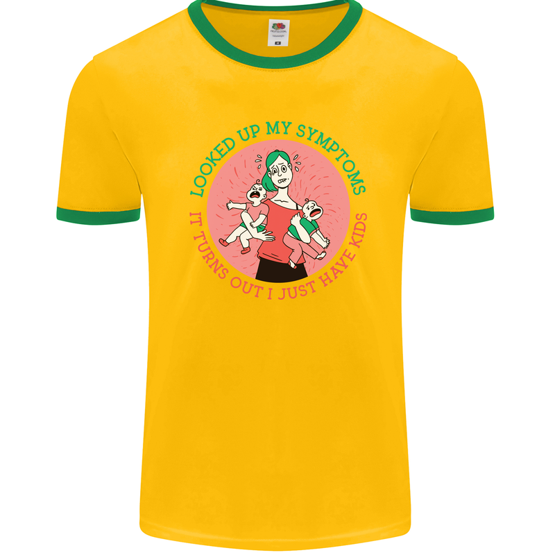 Overwhelmed Mum Kids Funny Mother's Day Mens Ringer T-Shirt FotL Gold/Green