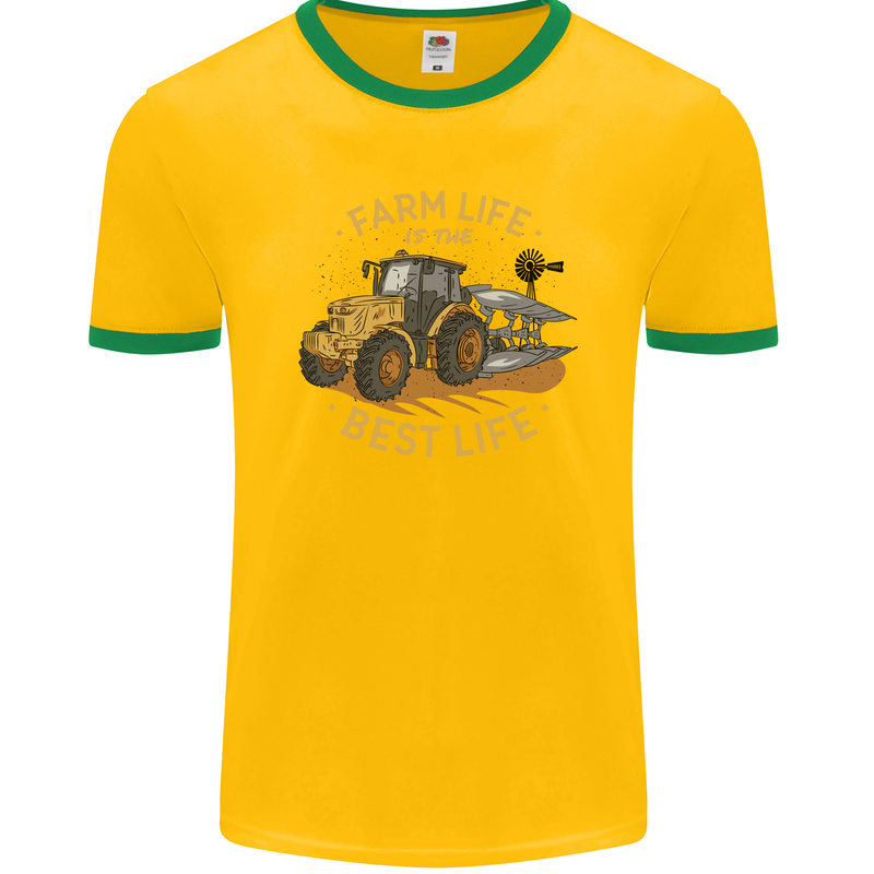 Farming Farm Life is the Best Life Farmer Mens Ringer T-Shirt FotL Gold/Green