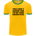 Can't Scare Me Three Daughters Father's Day Mens White Ringer T-Shirt Gold/Green