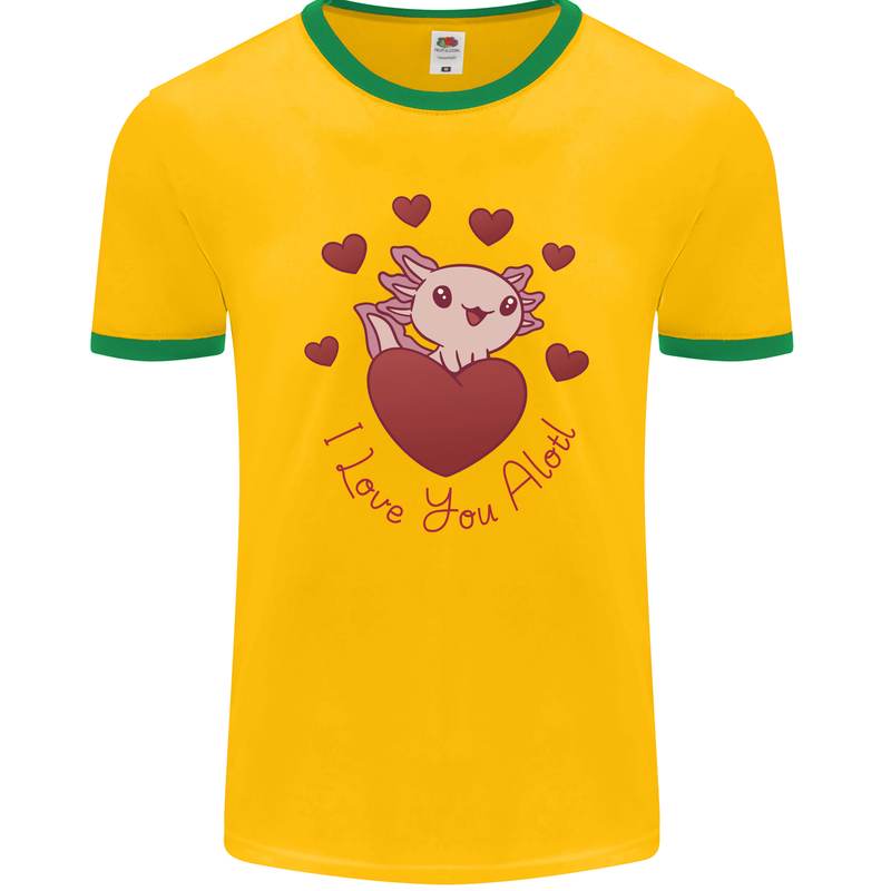 I Love You Alotl Valentines Day Axoloti Mens Ringer T-Shirt FotL Gold/Green