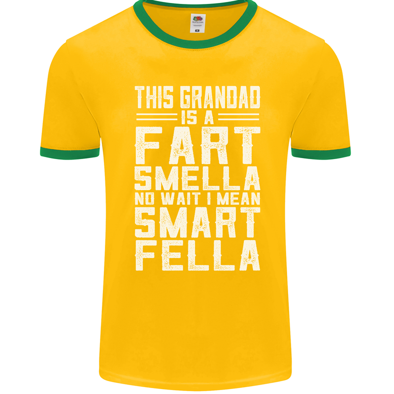 Grandad Is a Fart Smella Funny Fathers Day Mens Ringer T-Shirt FotL Gold/Green