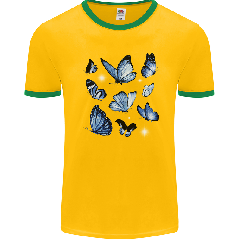 A Butterfly Collection Rhopalocera Mens Ringer T-Shirt FotL Gold/Green