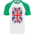 Union Jack British Flag Great Britain Mens S/S Baseball T-Shirt White/Green