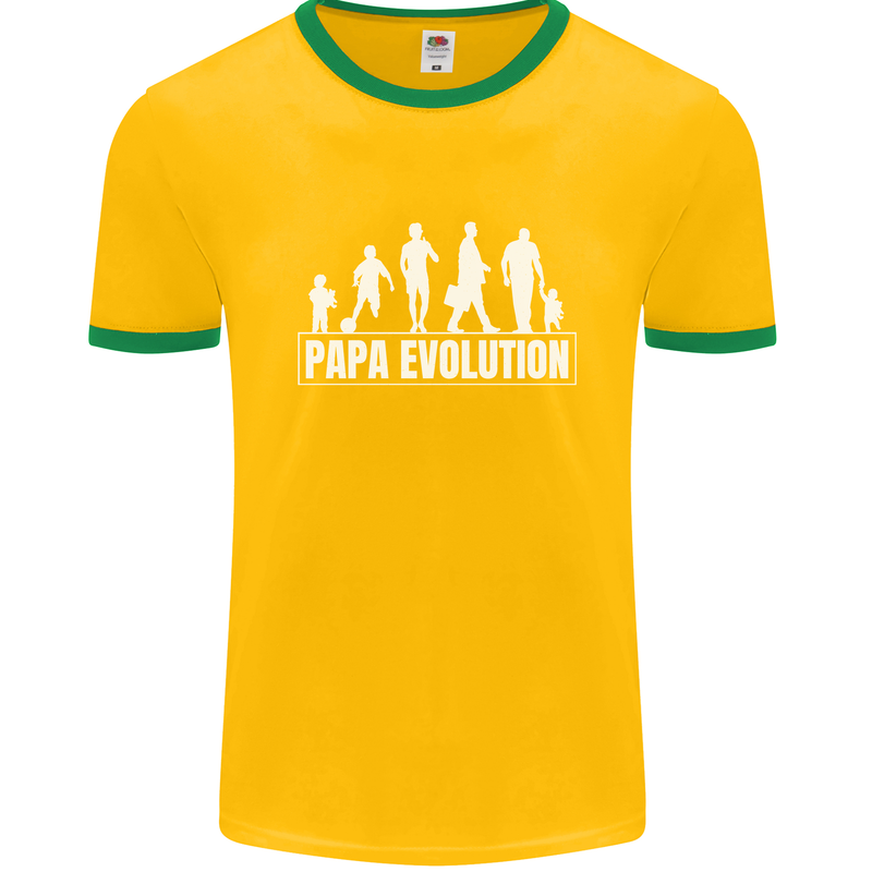 Papa Evolution Fathers Day Mens Ringer T-Shirt FotL Gold/Green