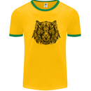 Mandala Art Tiger Mens White Ringer T-Shirt Gold/Green