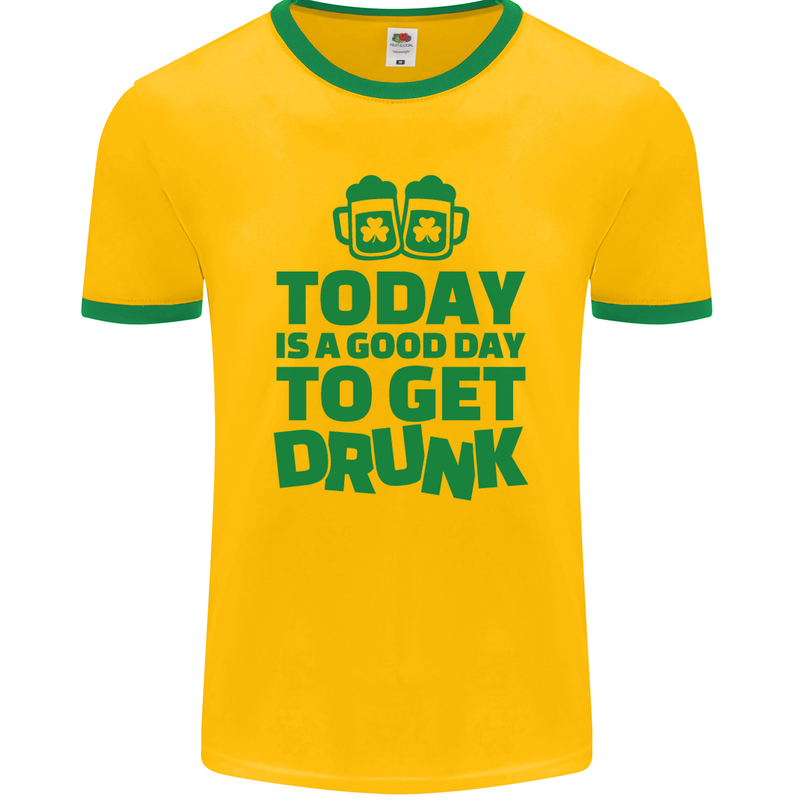 Good Day to Get Drunk St. Patrick's Day Mens Ringer T-Shirt FotL Gold/Green